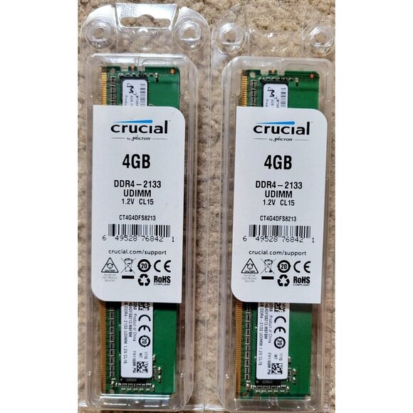 2-Pack Crucial 4GB Single DDR4 2133 MT/s (PC4-17000) SR x8 Unbuffered DIMM - Picture 1 of 6